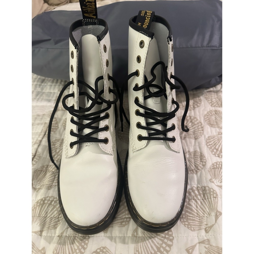 Dr. Martens Boots 101 YS Casual Lace-Up Ankle Smooth White Leather Womens Size 7
